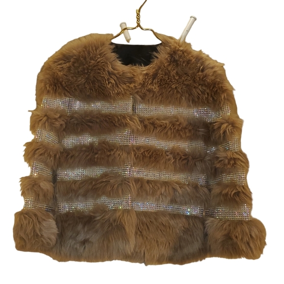 FAUX Fur + Rhinestone Coat - Picture 2 of 6